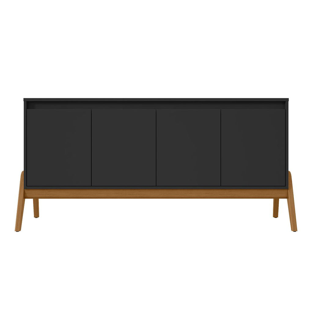 Manhattan Comfort Mid-Century Modern Gales 63.32 Sideboard with Solid Wood Legs in Matte Black-Modern Room Deco