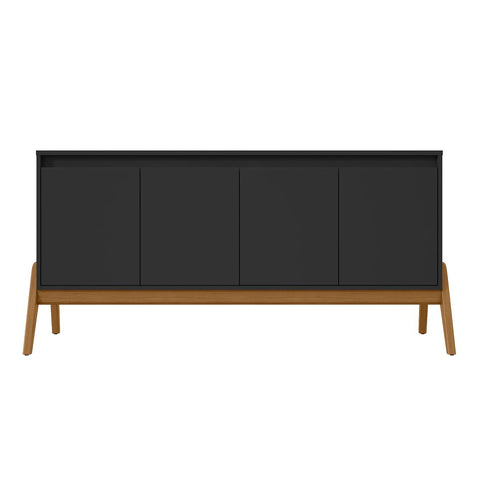 Manhattan Comfort Mid-Century Modern Gales 63.32 Sideboard with Solid Wood Legs in Matte Black-Modern Room Deco