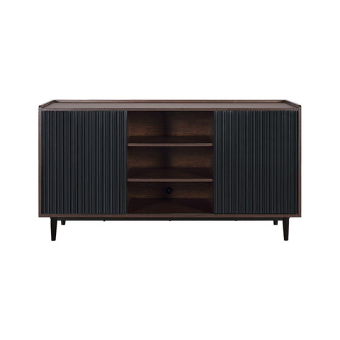 Manhattan Comfort Duane 59.05 Modern Ribbed Sideboard with Adjustable Shelves in Dark Brown and Black-Modern Room Deco