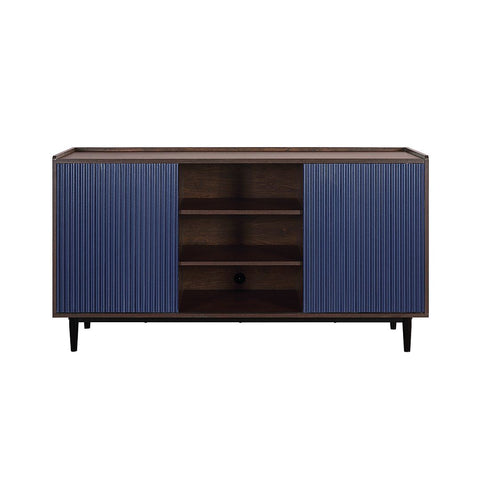 Manhattan Comfort Duane 59.05 Modern Ribbed Sideboard with Adjustable Shelves in Dark Brown and Navy Blue-Modern Room Deco