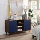 Manhattan Comfort Duane 59.05 Modern Ribbed Sideboard with Adjustable Shelves in Dark Brown and Navy Blue