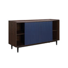 Manhattan Comfort Duane 59.05 Modern Ribbed Sideboard with Adjustable Shelves in Dark Brown and Navy Blue