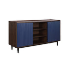 Manhattan Comfort Duane 59.05 Modern Ribbed Sideboard with Adjustable Shelves in Dark Brown and Navy Blue-Modern Room Deco