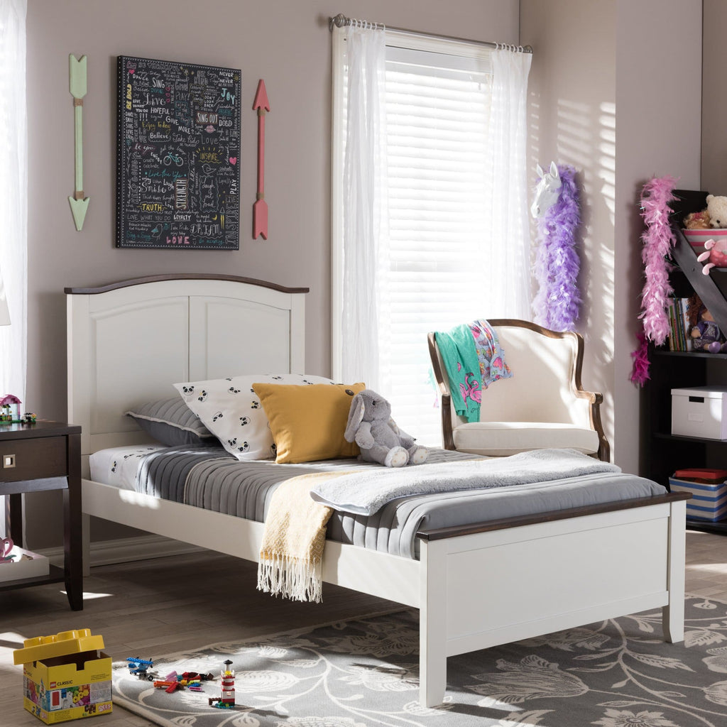 Baxton Studio Harry Classic Butter Milk and Walnut Finishing Twin Size Platform Bed - Kids Room Furniture