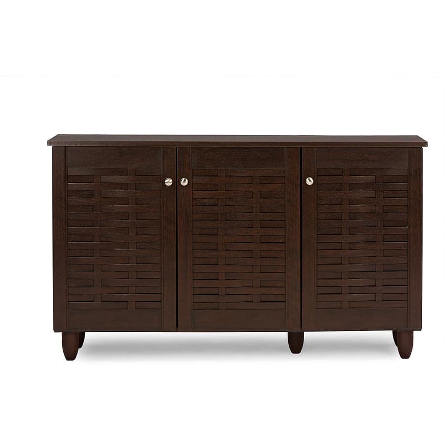 Baxton Studio Winda Modern and Contemporary 3-Door Dark Brown Wooden Entryway Shoes Storage Cabinet - Entryway Furniture