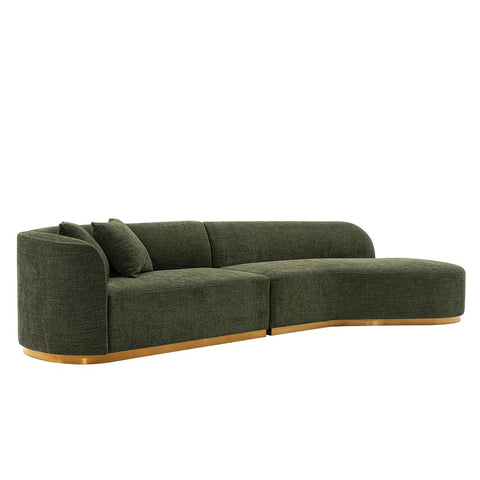 Manhattan Comfort Contemporary Daria Linen Sofa Sectional  with Pillows in Olive Green-Modern Room Deco