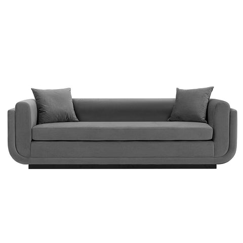 Manhattan Comfort Contemporary Edmonda Velvet Sofa with Pillows in Dark Grey-Modern Room Deco