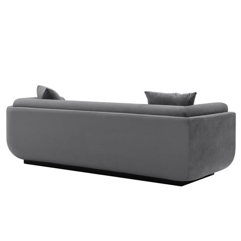 Manhattan Comfort Contemporary Edmonda Velvet Sofa with Pillows in Dark Grey-Modern Room Deco