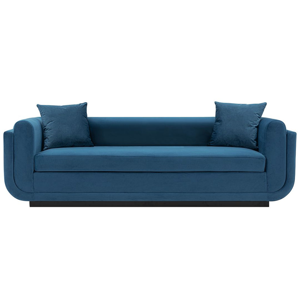 Manhattan Comfort Contemporary Edmonda Velvet Sofa with Pillows in Sapphire Blue-Modern Room Deco