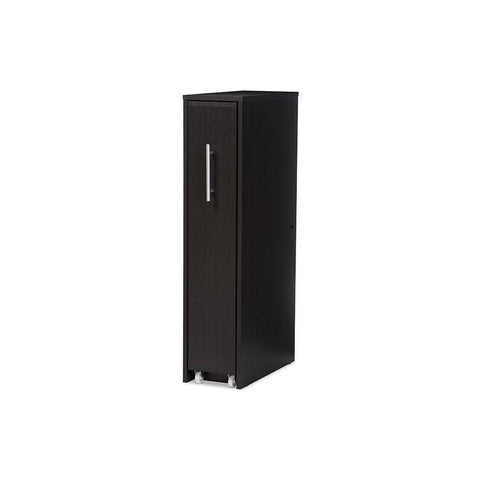 Baxton Studio Lindo Dark Brown Wood Bookcase with One Pulled-out Door Shelving Cabinet - Living Room Furniture