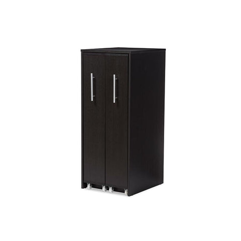 Baxton Studio Lindo Dark Brown Wood Bookcase with Two Pulled-out Doors Shelving Cabinet - Living Room Furniture