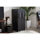 Baxton Studio Lindo Dark Brown Wood Bookcase with Two Pulled-out Doors Shelving Cabinet - Living Room Furniture