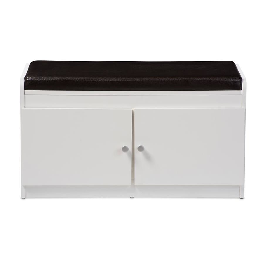 Baxton Studio Margaret Modern and Contemporary White Wood 2-Door Shoe Cabinet with Faux Leather Seating Bench - Entryway Furniture