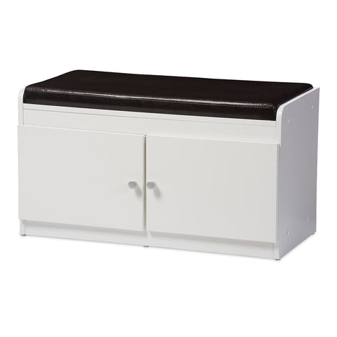 Baxton Studio Margaret Modern and Contemporary White Wood 2-Door Shoe Cabinet with Faux Leather Seating Bench - Entryway Furniture