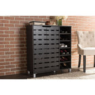 Baxton Studio Shirley Modern and Contemporary Dark Brown Wood 2-Door Shoe Cabinet with Open Shelves - Entryway Furniture