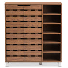 Baxton Studio Shirley Modern and Contemporary Walnut Medium Brown Wood 2-Door Shoe Cabinet with Open Shelves - Entryway Furniture