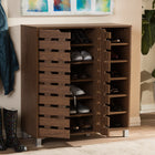 Baxton Studio Shirley Modern and Contemporary Walnut Medium Brown Wood 2-Door Shoe Cabinet with Open Shelves - Entryway Furniture