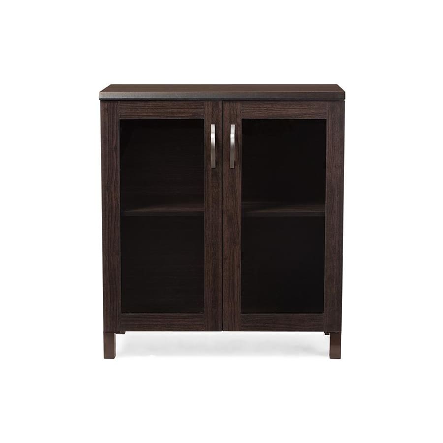 Baxton Studio Sintra Modern and Contemporary Dark Brown Sideboard Storage Cabinet with Glass Doors - Living Room Furniture