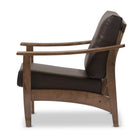 Baxton Studio Pierce Mid-Century Modern Walnut Brown Wood and Dark Brown Faux Leather 1-Seater Lounge Chair - Living Room Furniture