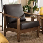 Baxton Studio Pierce Mid-Century Modern Walnut Brown Wood and Dark Brown Faux Leather 1-Seater Lounge Chair - Living Room Furniture
