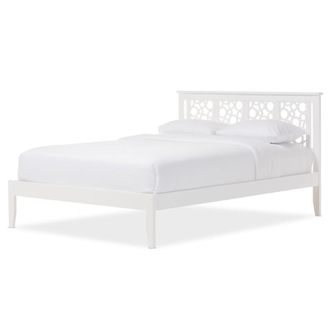 Baxton Studio Celine Modern and Contemporary Geometric Pattern White Solid Wood Queen Size Platform Bed - Bedroom Furniture