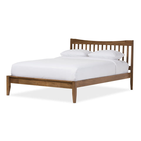 Baxton Studio Edeline Mid-Century Modern Solid Walnut Wood Curvaceous Slatted King Size Platform Bed - Bedroom Furniture