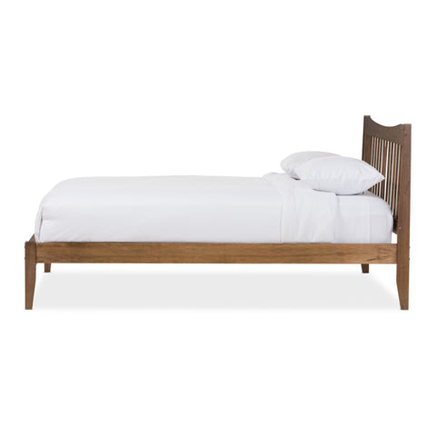 Baxton Studio Edeline Mid-Century Modern Solid Walnut Wood Curvaceous Slatted King Size Platform Bed - Bedroom Furniture