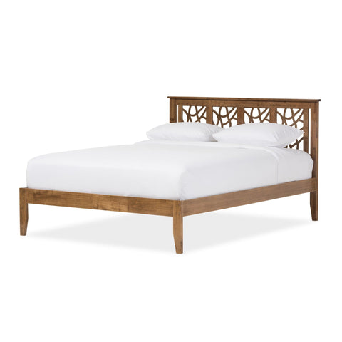 Baxton Studio Trina Contemporary Tree Branch Inspired Walnut Wood King Size Platform Bed - Bedroom Furniture