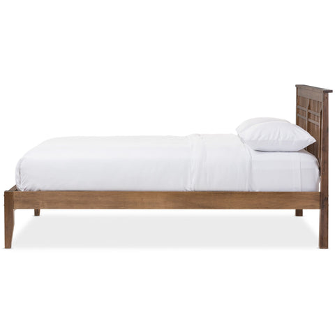 Baxton Studio Loafey Mid-Century Modern Solid Walnut Wood Window-Pane Style Full Size Platform Bed - Bedroom Furniture