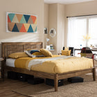 Baxton Studio Loafey Mid-Century Modern Solid Walnut Wood Window-Pane Style Queen Size Platform Bed - Bedroom Furniture