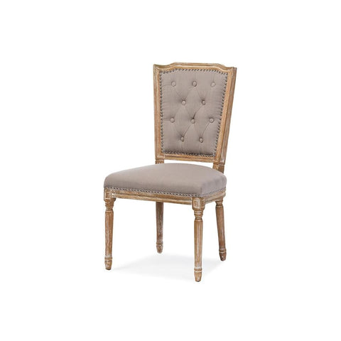 Baxton Studio Estelle Chic Rustic French Country Cottage Weathered Oak Beige Fabric Button-tufted Upholstered Dining Chair - Dining Room