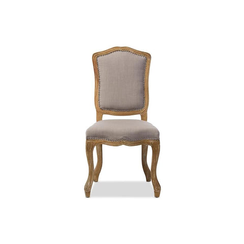 Baxton Studio Chateauneuf French Vintage Cottage Weathered Oak Beige Fabric Upholstered Dining Side Chair - Dining Room