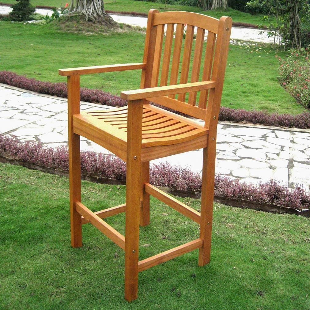International Caravan Royal Tahiti Wood Set of Two Bar Height Arm Chair - Outdoor Furniture