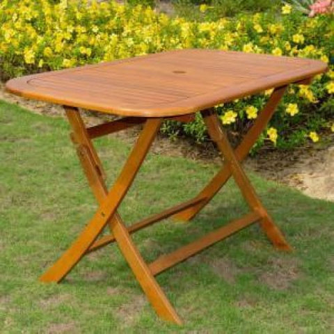 International Caravan Acacia Rectangular Folding Table - Brown Stain - Outdoor Furniture