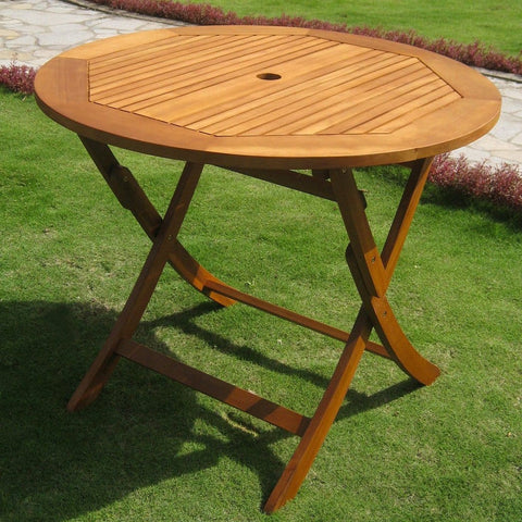 International Caravan Royal Tahiti Outdoor 36 Round Wood Folding Table - Outdoor Furniture