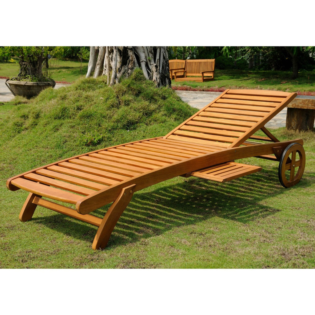 International Caravan Royal Tahiti Outdoor Wood Chaise Lounge with Wheels - Outdoor Furniture