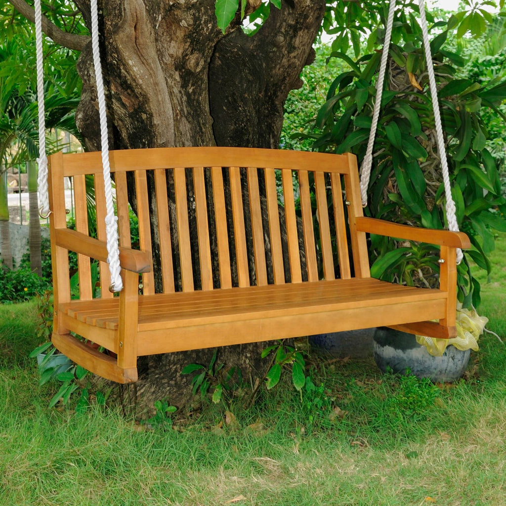 International Caravan Royal Tahiti Curved Back Wood Two Seated Swing - Outdoor Furniture