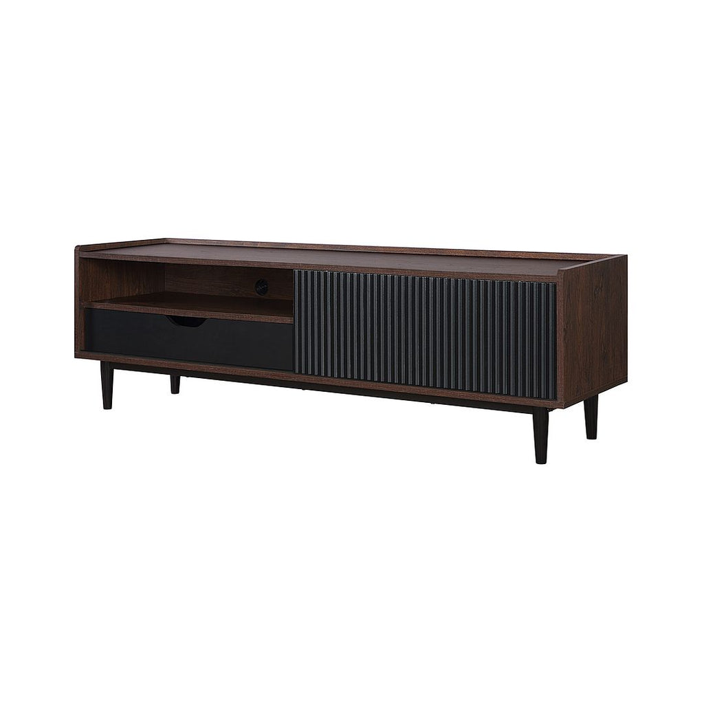 Manhattan Comfort Duane 59.25 Modern Ribbed TV Stand in Dark Brown and Black-Modern Room Deco