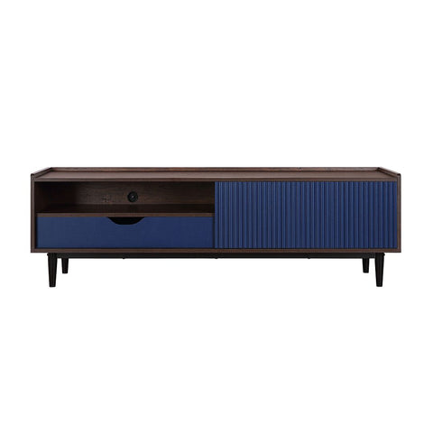 Manhattan Comfort Duane 59.25 Modern Ribbed TV Stand in Dark Brown and Navy Blue-Modern Room Deco