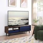 Manhattan Comfort Duane 59.25 Modern Ribbed TV Stand in Dark Brown and Navy Blue