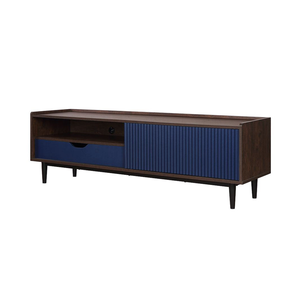 Manhattan Comfort Duane 59.25 Modern Ribbed TV Stand in Dark Brown and Navy Blue-Modern Room Deco