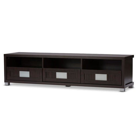 Baxton Studio Gerhardine Dark Brown Wood 63-Inch TV Cabinet with 3-drawer - Living Room Furniture