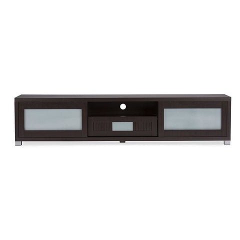 Baxton Studio Gerhardine Dark Brown Wood 70-inch TV Cabinet with 2 Sliding Doors and Drawer - Living Room Furniture