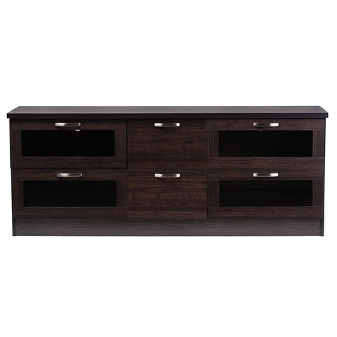 Baxton Studio Adelino 63 Inches Dark Brown Wood TV Cabinet with 4 Glass Doors and 2 Drawers - Living Room Furniture