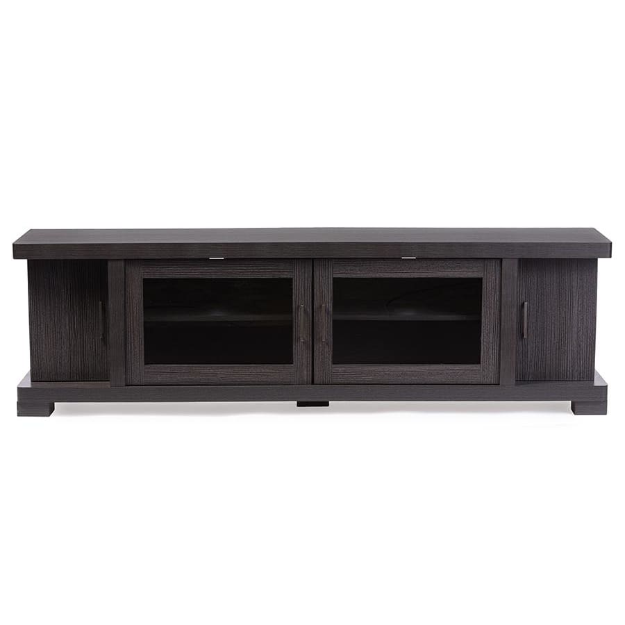 Baxton Studio Viveka 70-Inch Dark Brown Wood TV Cabinet with 2 Glass Doors and 2 Doors - Living Room Furniture