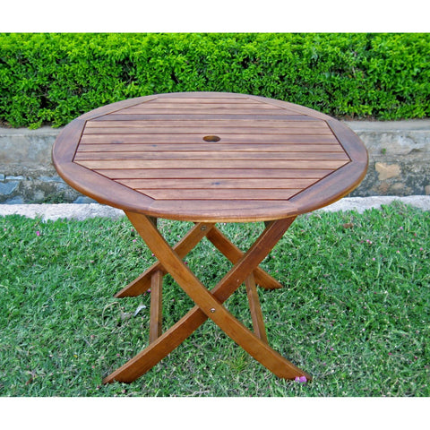 International Caravan 38 Round Folding Table with Curved Legs - Outdoor Furniture