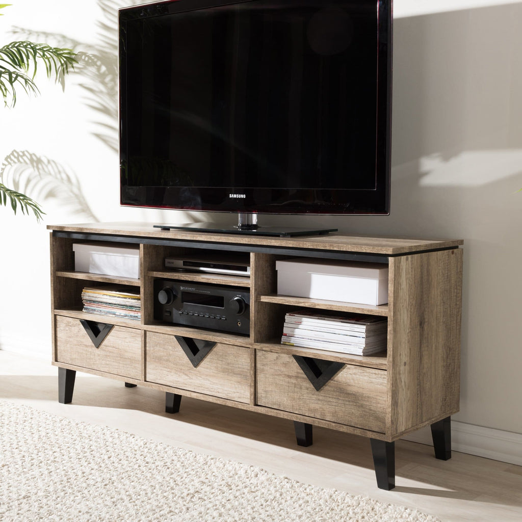 Baxton Studio Wales Modern and Contemporary Light Brown Wood 55-Inch TV Stand - Living Room Furniture