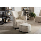 Baxton Studio Benson French Script Patterned Fabric Club Chair and Ottoman Set - Living Room Furniture