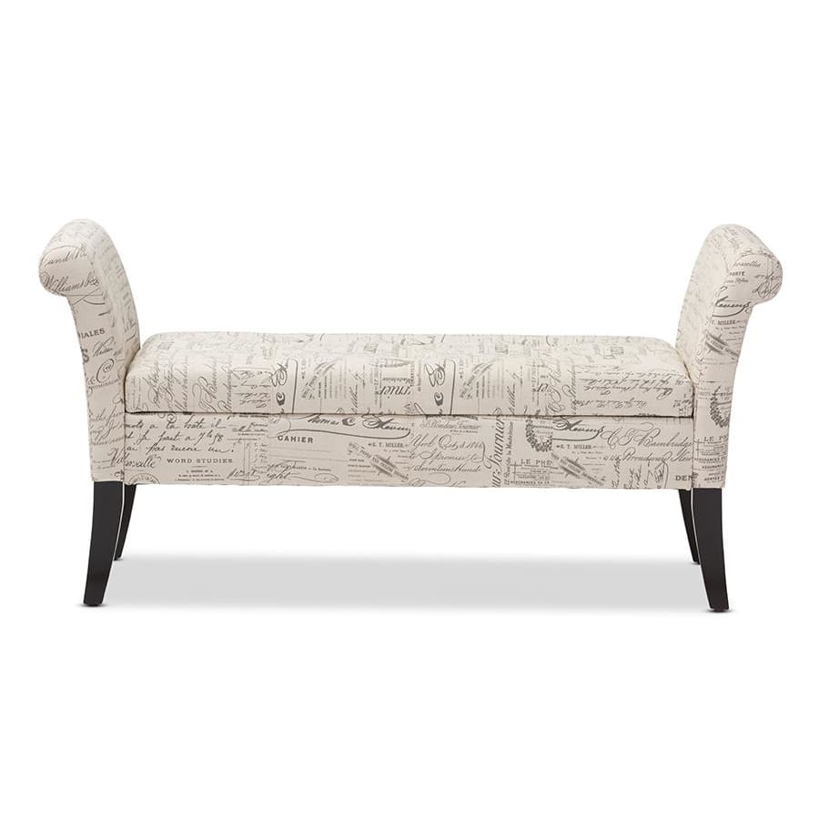 Baxton Studio Avignon Script-Patterned French Laundry Fabric Storage Ottoman Bench - Bedroom Furniture