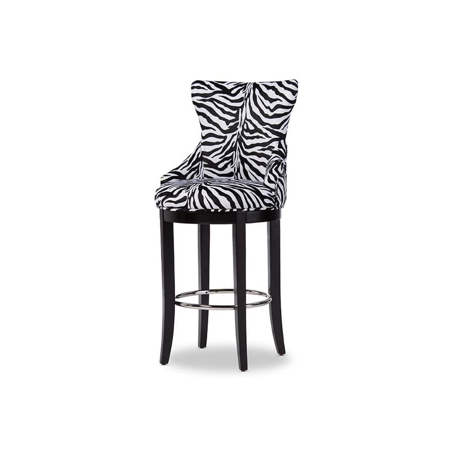 Baxton Studio Peace Modern and Contemporary Zebra-print Patterned Fabric Upholstered Bar Stool with Metal Footrest - Bar Furniture